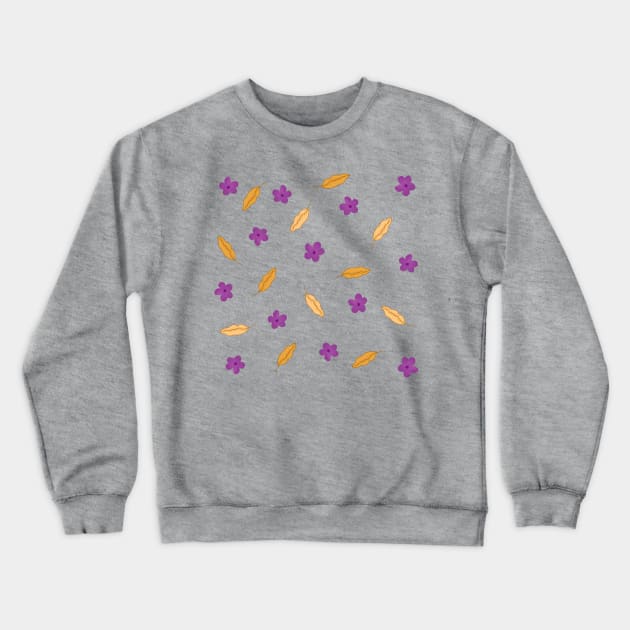 PURPLE FLOWERS AND YELLOW LEAVES PATTERN Crewneck Sweatshirt by FLOWER_OF_HEART